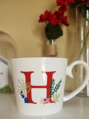 Opalhouse White Mug with Red H Monogram and Floral Accents